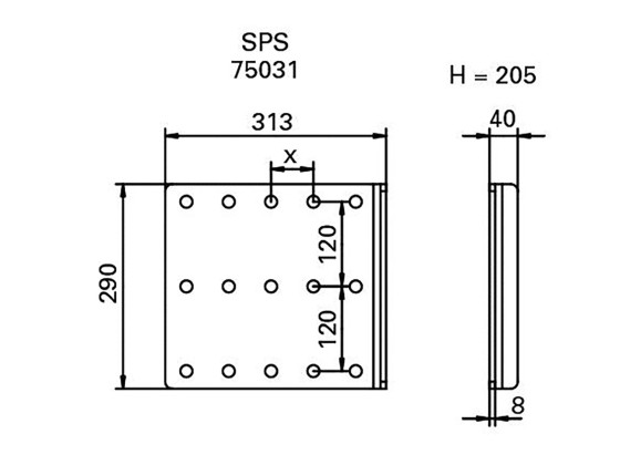 Gavlsæt SPS 60 hor. 120 vert. - ROE 75031 h 205mm