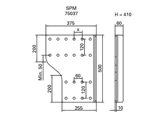 Gavlsæt SPM 60 hor. 120 vert. - ROE 75037 h 410mm