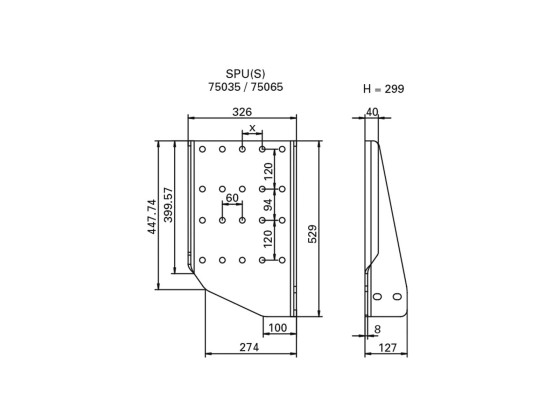 Gavlsæt SPU(S) 50 hor. 120 vert. - ROE75065 h 299mm