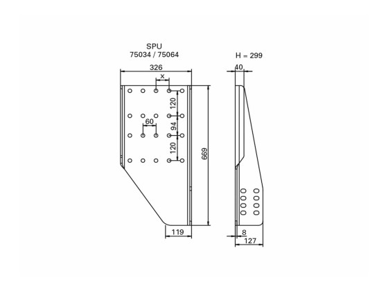 Gavlsæt SPU 60 hor. 120 vert. - Rockinger ROE75034