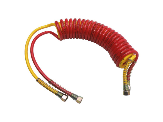 Brinkoflex spiralslange gul/rød  dobbel  - Stræk l/ 5,5 m. arbejds L/4,5  m.   - 24 viklinger lang ende