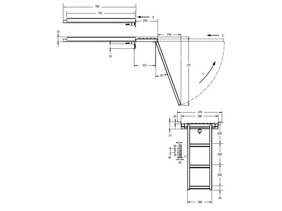 Stige med forlængelse og 3 trin, forzinket
