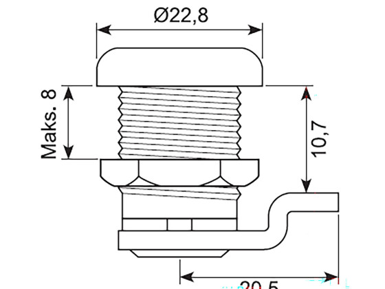 Komplet nøglecylinder m/tunge og møtrik. Nøglekode CH501 - Incl 2 stk. nøgler