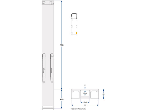 Bakstolpe alu 800mm K30 høyre 2-port