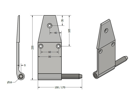 Hængsel alu pl. Højre 170 mm - 290-732-170EH