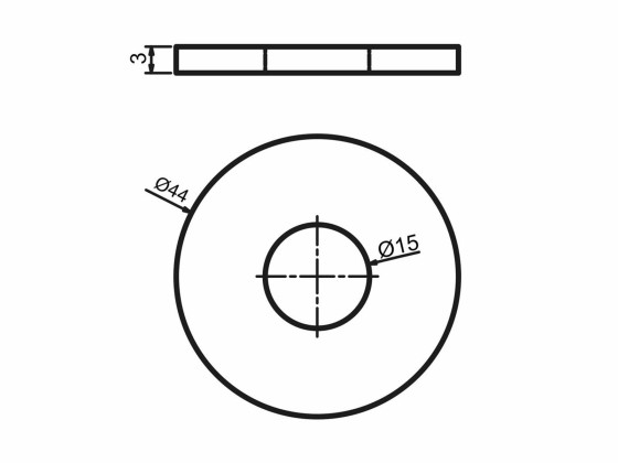 Skive plan rustfri A4 Ø44x15x3 mm