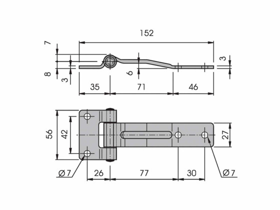 Sidedørhængsel 117 mm forsat - 2332 - 10 stk pr. pose
