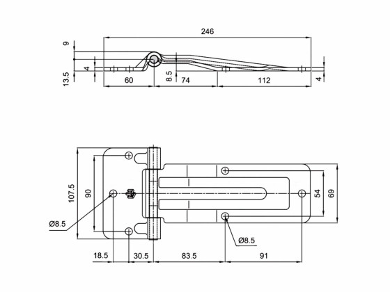 Sidedørhængsel 200mm galv forsat - 2328