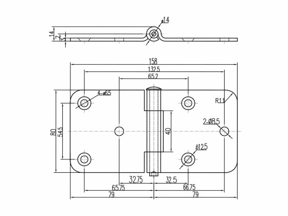 Hængsel PLANAS rustfri 158x80