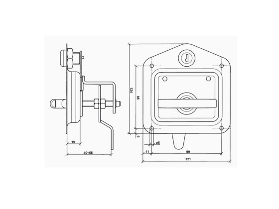 Dørlås m/greb og pakning, for indb. rustfri - 2383