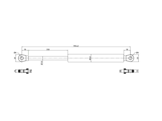 Gasfjeder 600N, 785mm med M8 øjer - 152.1176.00154
