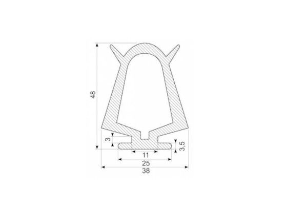 Gummiprofil med læber 3 meter - 25653