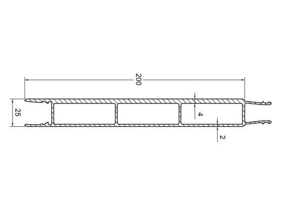 Mellemprofil 200mm Forstærket 7.500mm - Anodiceret 20my natur