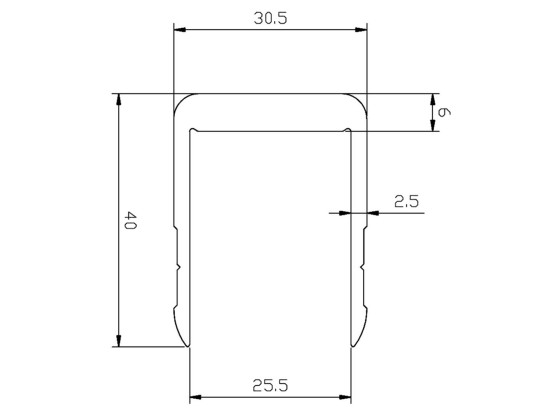 U profil svær model 5020mmx25mm anod - A2314 - Anodiceret 15my natur