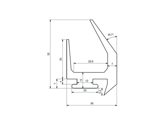 Gummiliste for bagdør lgd. 15 M - A2305 - B: 38 mm H: 58 mm
