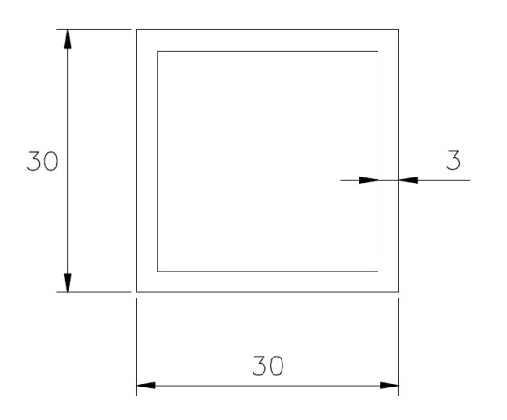 Firkantrør alu 30x30x3mm 6 mtr - A1805