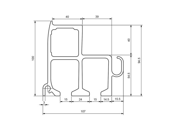 Tagprofil m/kabelrille L9800 mm