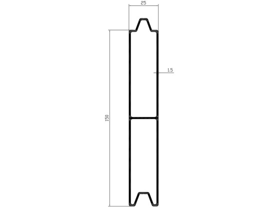 Slingrebræt, stabelbart - 150x25x7500 mm. - Anodiseret Aluminium
