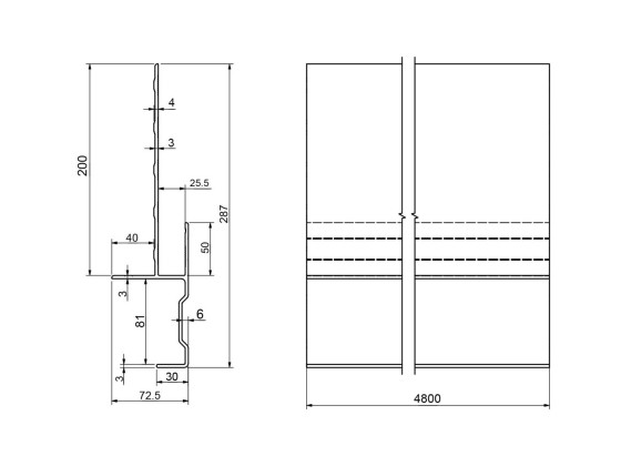 Ladkantprofil f 25mm sandwich box 4800mm
