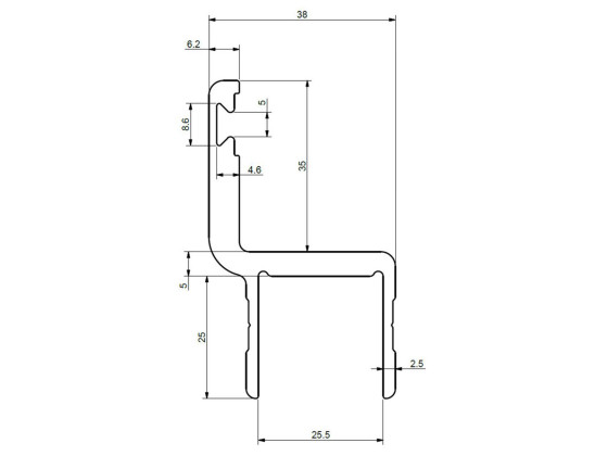 Kantprofil 25mm m.flange & spor f. gummiliste 351053 - EN AW 6060-T66 - Elox. natur 20my