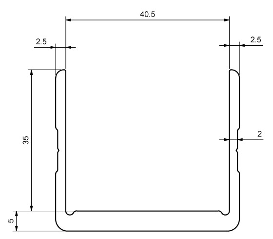 U profil 40 x 6000mm anod - 6000mm - EN AW 6060-T66 - Elox. natur 20my