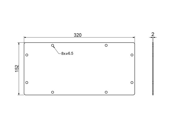 Bagplade for lukker - 320 x 152 mm. m/ 8 stk. ø6,5 hul. - alu. anod.