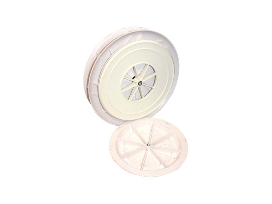 Ventilator manuel indb. hul Ø128mm. total diameter Ø319mm højde 68+26mm. Hvid. Incl. rist