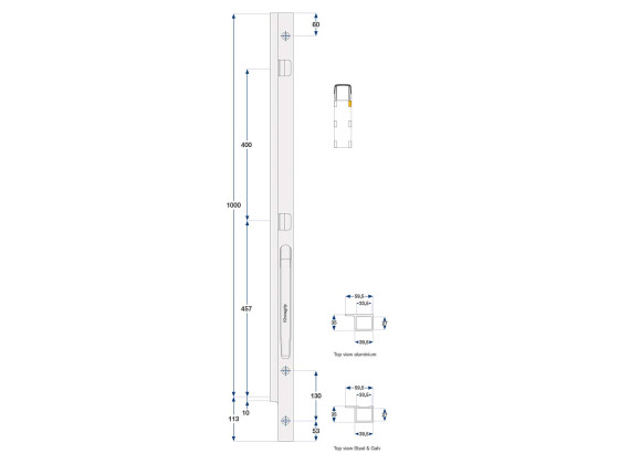 Forstolpe K20 1000mm alu højre bolt monteret - Kinnegrip 210402-B