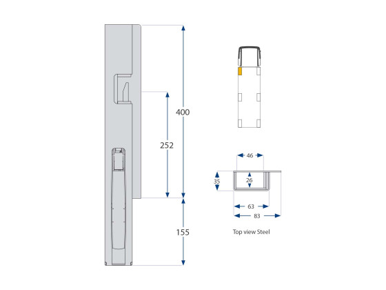 Forstolpe K5 400mm venstre grundet - Kinnegrip 504301