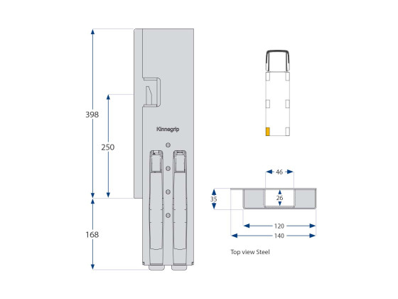 Bagstolpe K5 400mm bred enkel venstre grundet - Kinnegrip 504701