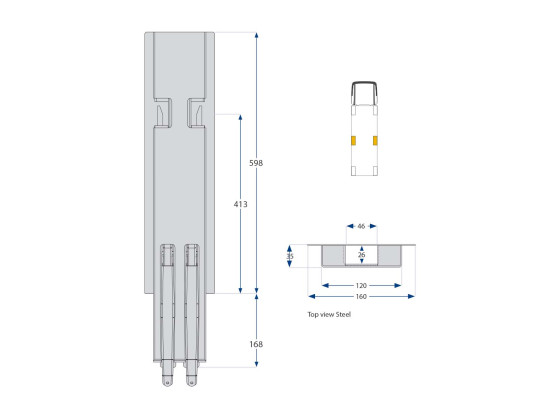 Sidestolpe K5 600mm grundet - Kinnegrip 506201