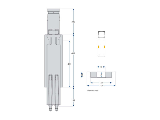 Sidestolpe K5 600mm m/top grundet - Kinnegrip 506231