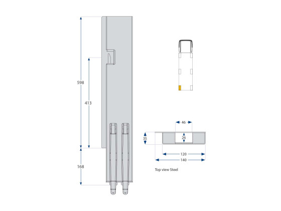 Bagstolpe K5 600mm bred enkel venstre grundet - Kinnegrip 506701