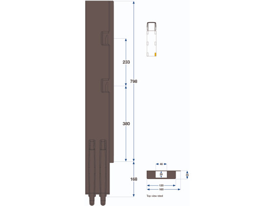 Bagstolpe K5 800mm bred enkel højre grundet 2-port - Kinnegrip 508861