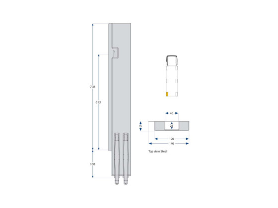 Bagstolpe K5 800mm bred enkel venstre grundet 1-port - Kinnegrip 508701