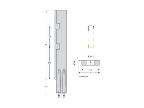 Bagstolpe K5 800mm bred enkel venstre grundet 2-port - Kinnegrip 508761