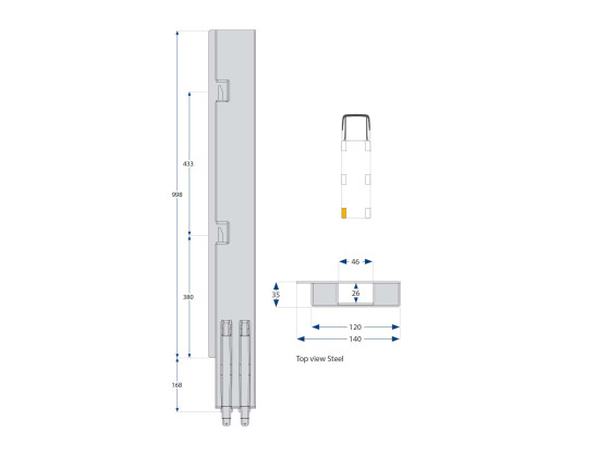 Bagstolpe K5 1000mm bred enkel venstre grundet - Kinnegrip 510701