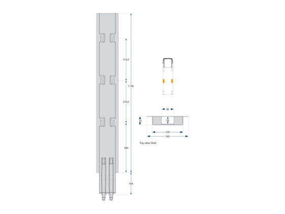 Sidestolpe K5 1200mm grundet - Kinnegrip 512201