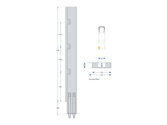 Bagstolpe K5 1200mm bred enkel venstre grundet - Kinnegrip 512701
