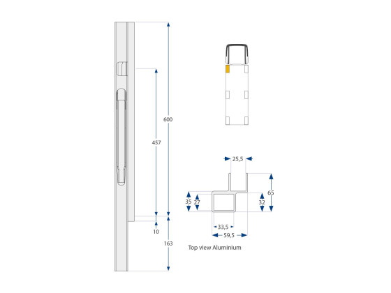 Forstolpe K20 forl. venstre 600/3000mm alu
