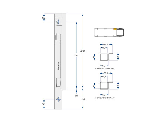 Forstolpe K20 400mm højre stålstolpe grundet links bolt monteret - Kinnegrip 204401-B