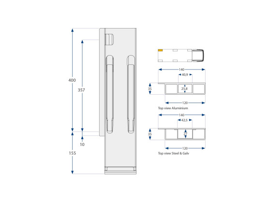 Bagstolpe, højre, b.e. K20  400 mm - Stålstolpe. Grundet.
