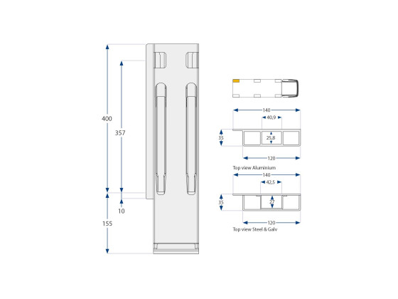 Bagstolpe venst.bd 400 mm K20 - 32016