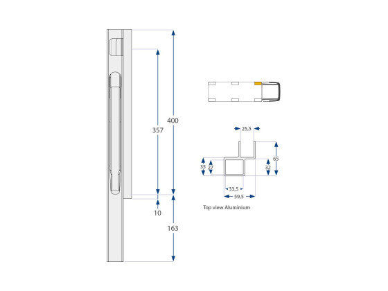 Forstolpe, venstre K20 400 mm - Alustolpe. Anod.