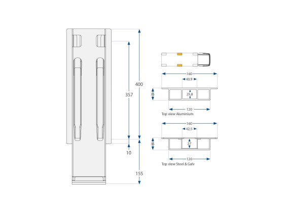 Sidestolpe u/top K20 400 mm - Alustolpe. Anod.
