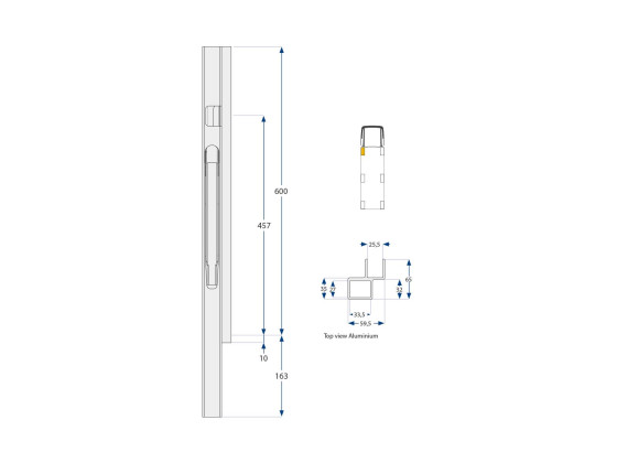Forstolpe, højre K20 600 mm - Alustolpe. Anod.