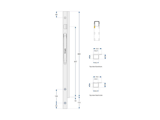 Forstolpe, venstre K20 800 mm  1-port. - Stålstolpe. Grundet.