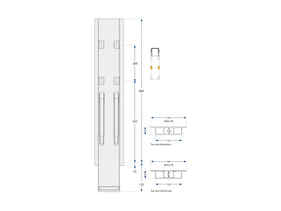 Kinnegrip K20 sidestolpe u/top 800mm 2-port