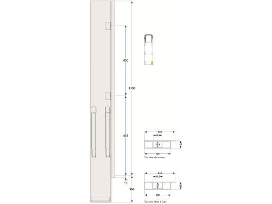 Bagstolpe, højre, b.e. K20 1000 mm. - Stålstolpe. Grundet.