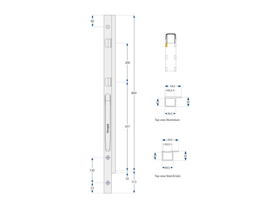 Forstolpe K20 800mm galv. venstre 2-port boltmontering  - Kinnegrip 208303-B